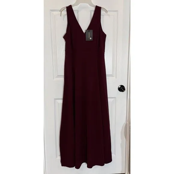 Burgundy Lined Maxi Dress Gown‎ V-Neck XL NWT Formal Bridesmaid Prom Homecoming