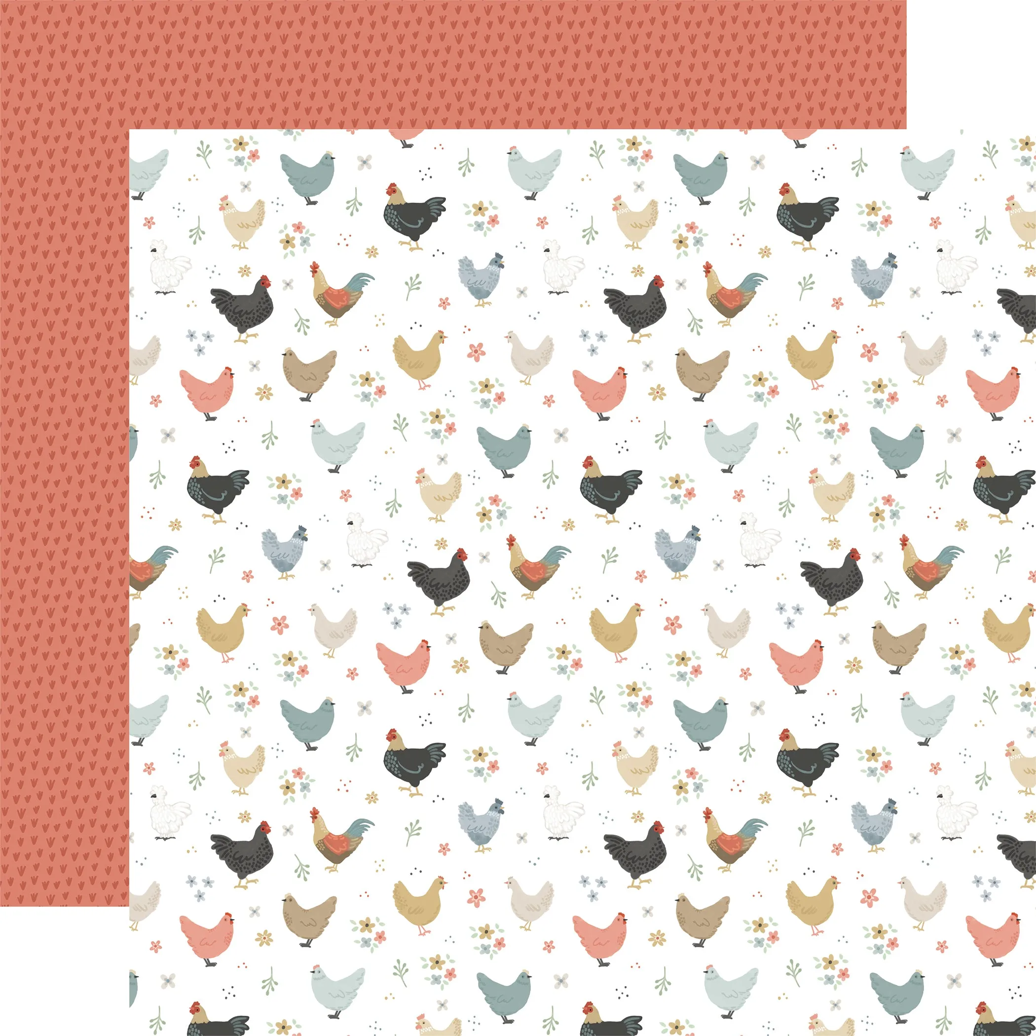 Carta Bella - On The Farm - 12x12 Single Sheets - Roaming Chickens