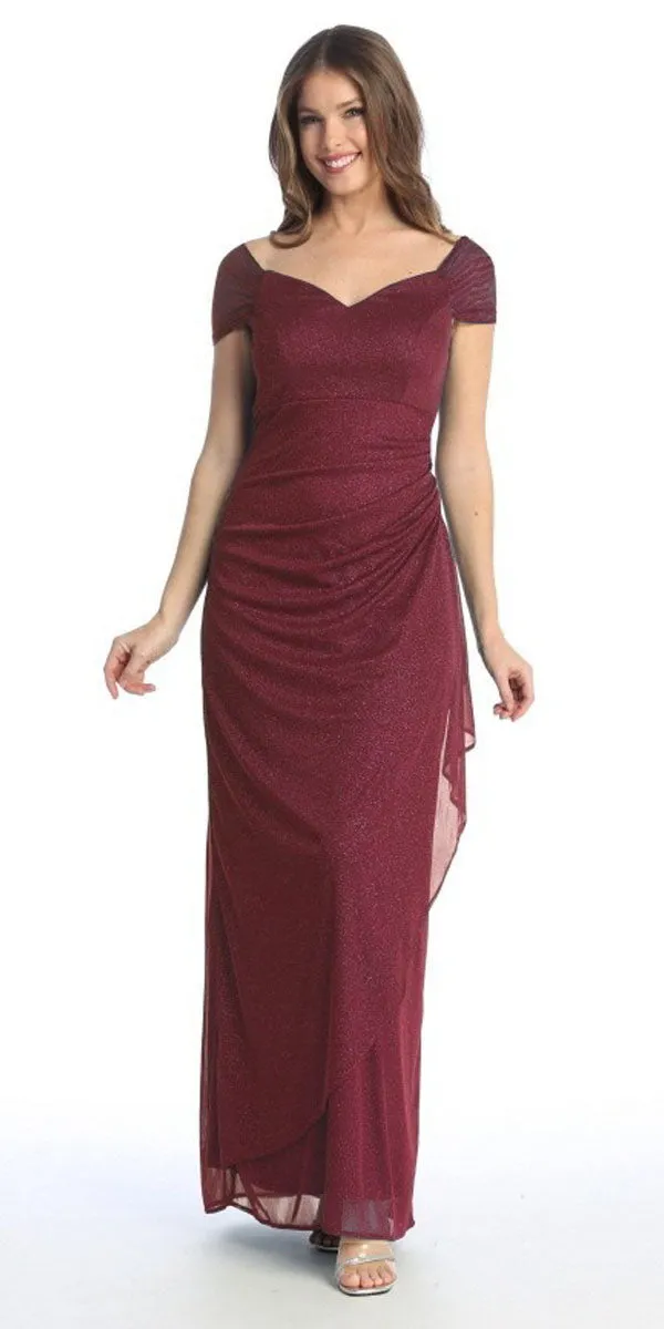 Celavie 6565-L Long Column Gathered Waistline Short Cap Sleeve Dress