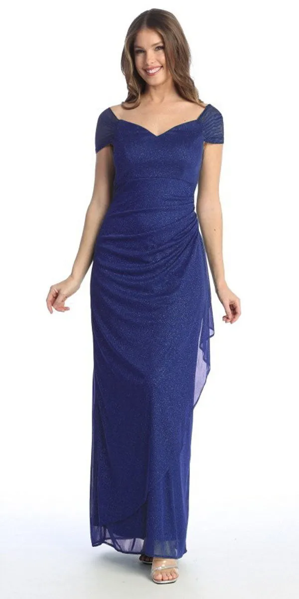 Celavie 6565-L Long Column Gathered Waistline Short Cap Sleeve Dress