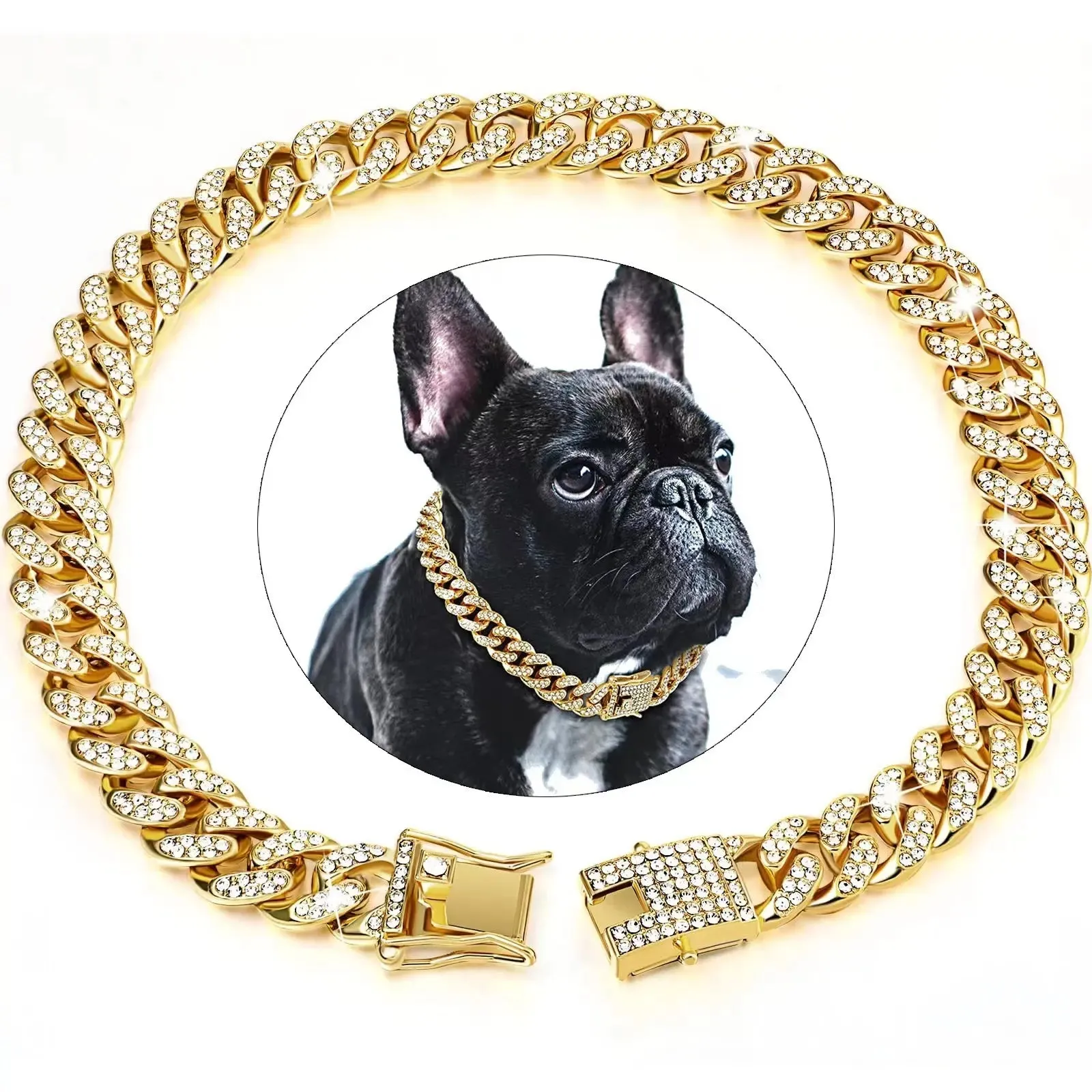 Chain Zinc Dog Collar with Stones Zinc 8" - 28"