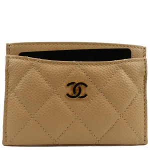 CHANEL CC Card Holder Caviar Leather Wallet Beige