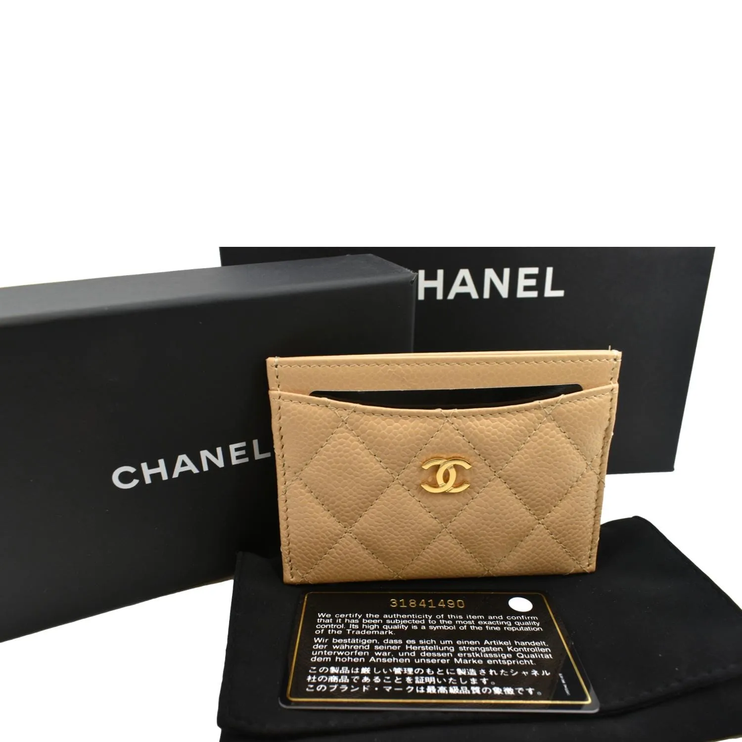 CHANEL CC Card Holder Caviar Leather Wallet Beige