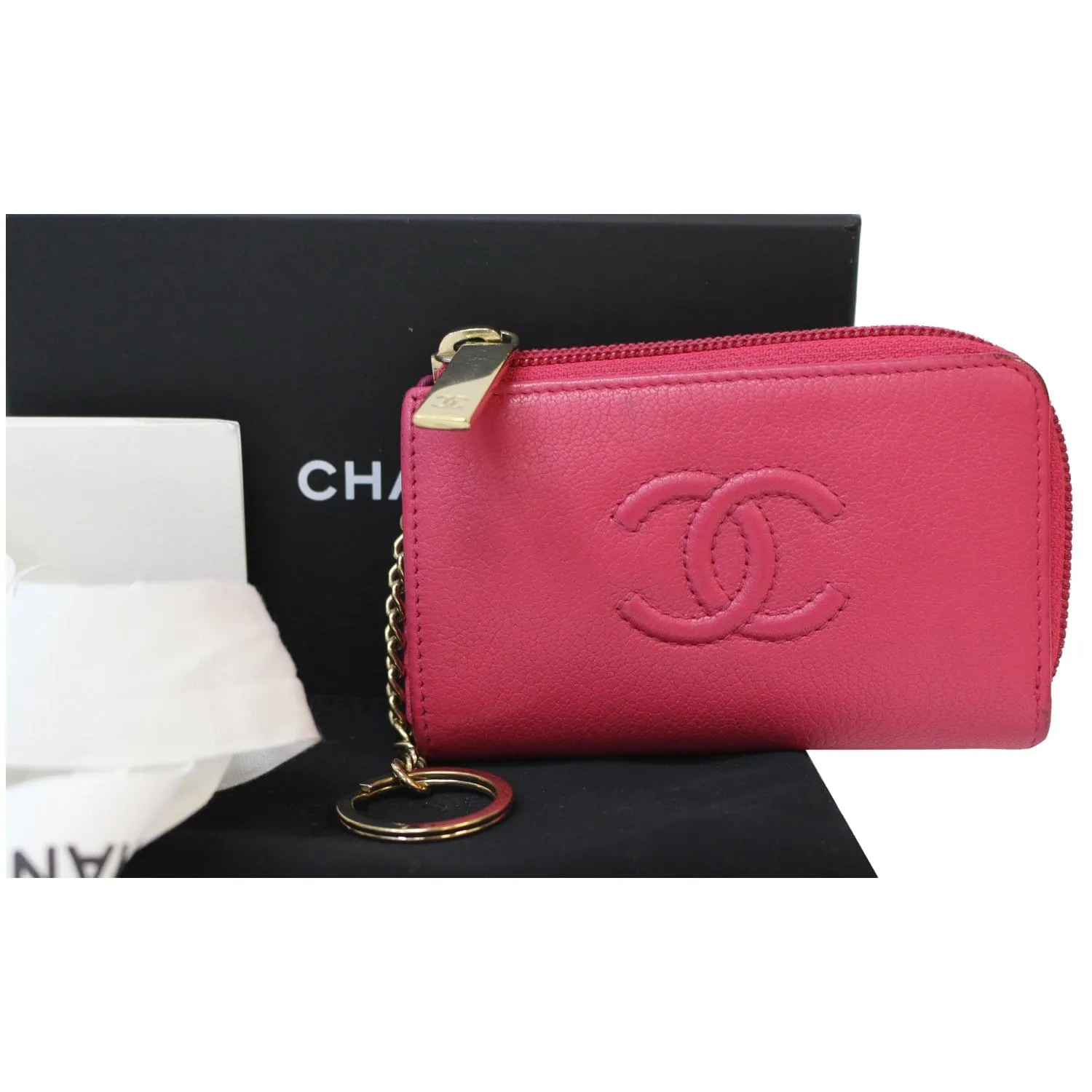 CHANEL CC Key Holder Caviar Leather Case Wallet Pink 22826381