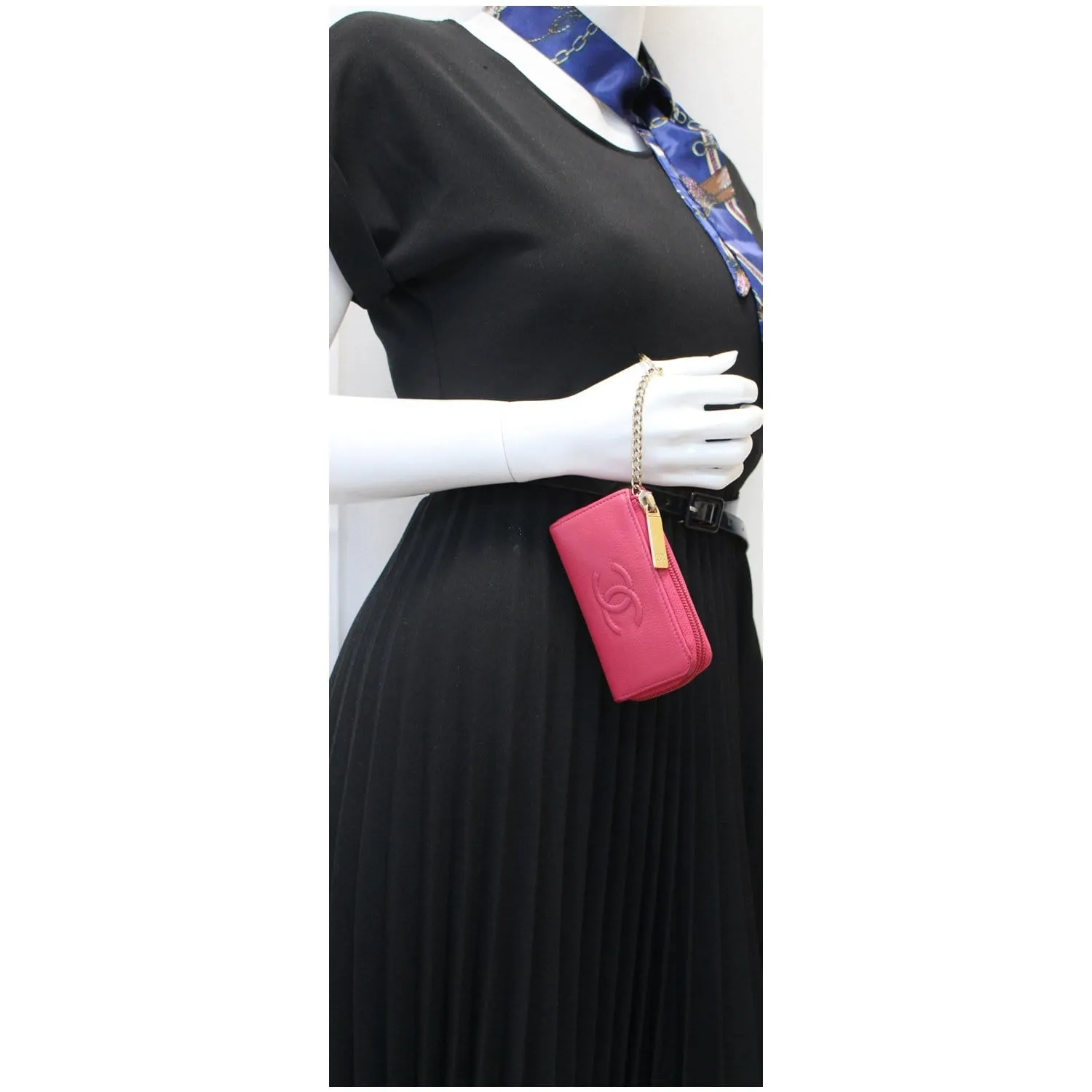 CHANEL CC Key Holder Caviar Leather Case Wallet Pink 22826381