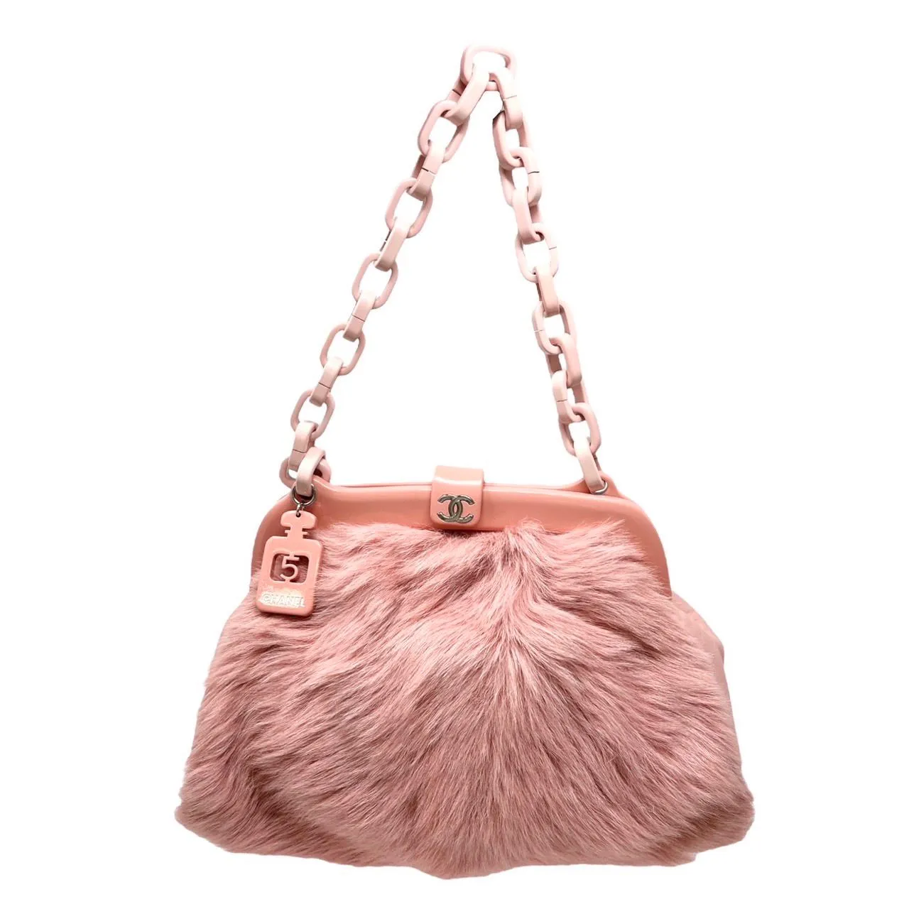 Chanel Pink Fur Chain Shoulder Bag