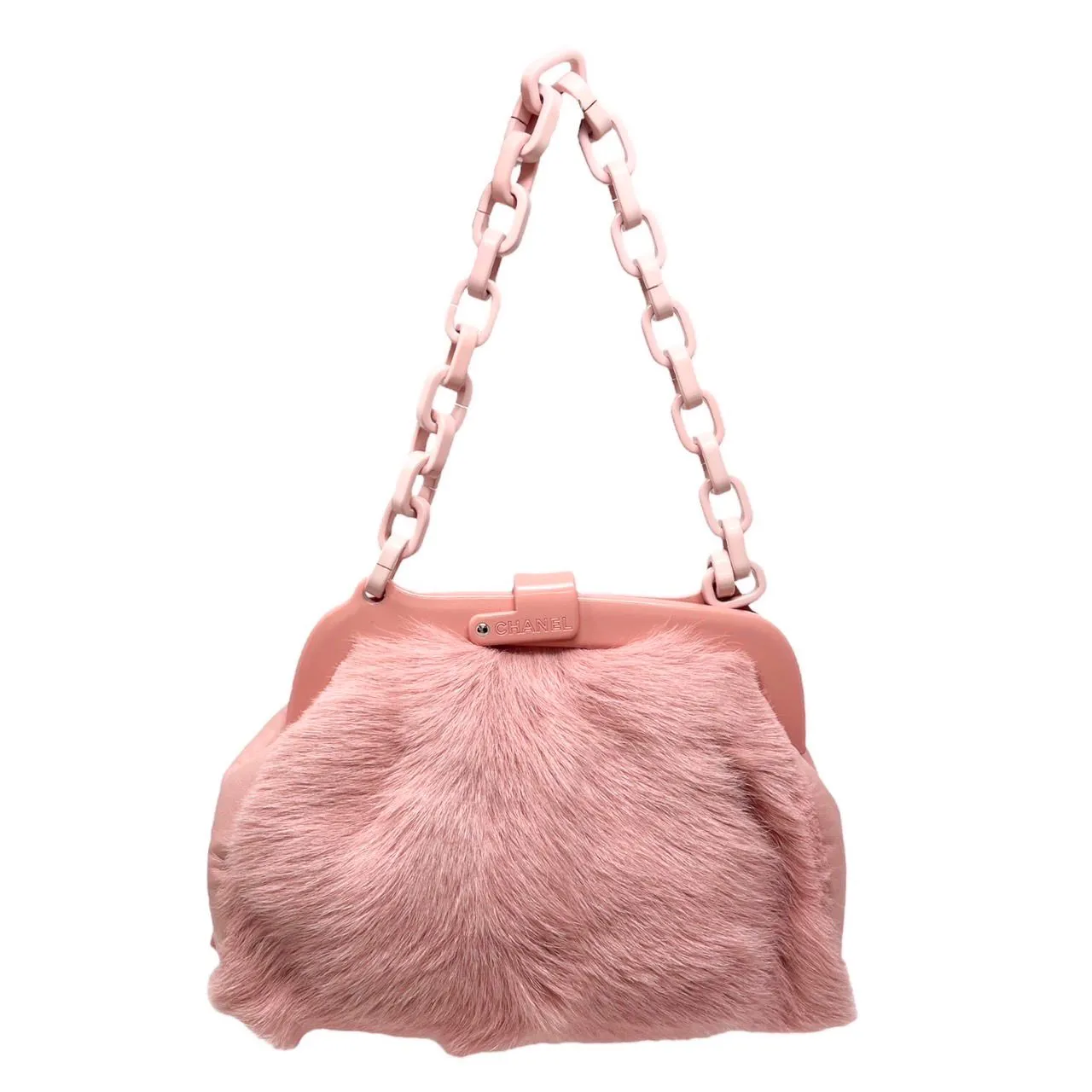 Chanel Pink Fur Chain Shoulder Bag