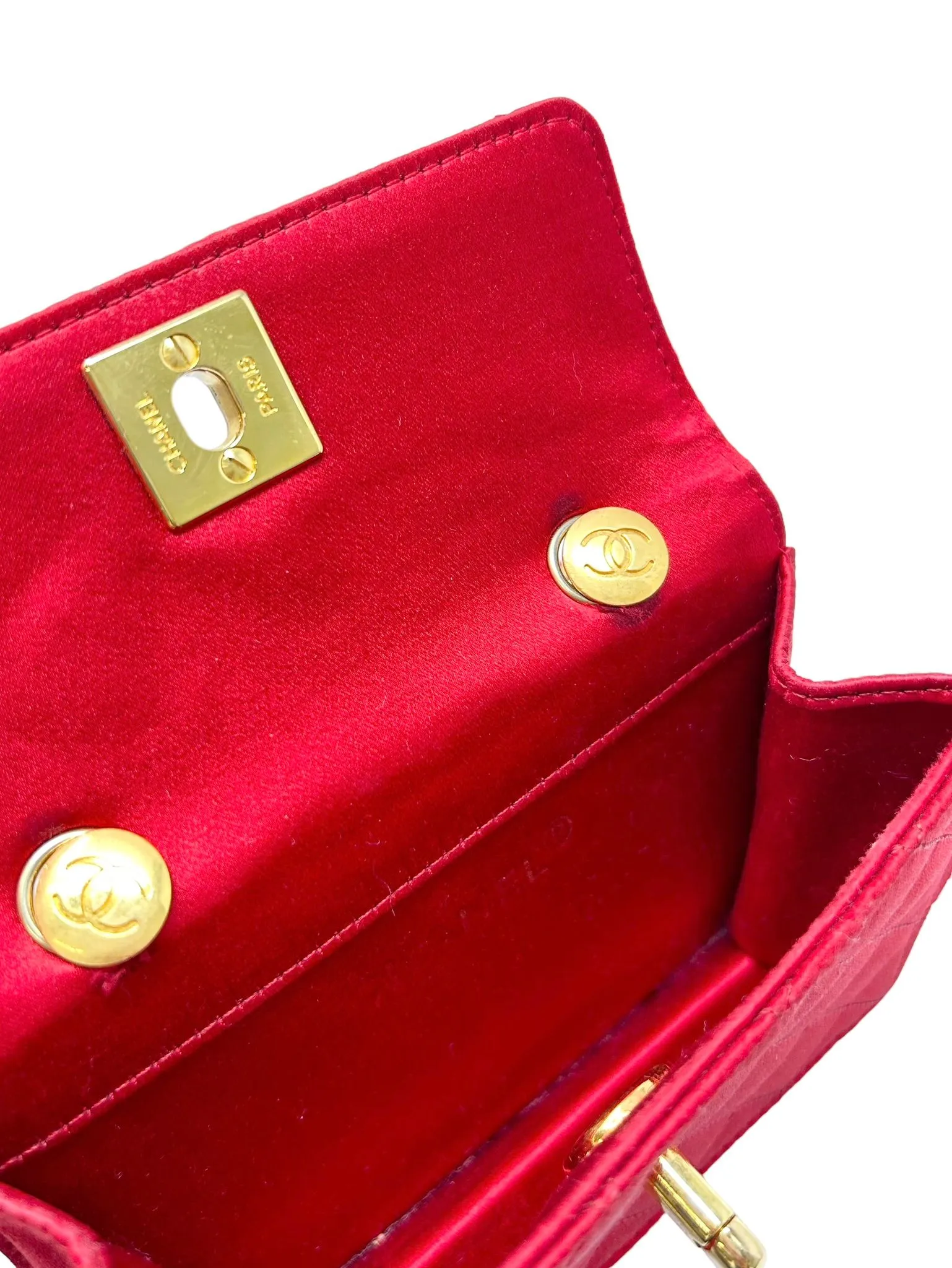 Chanel Red Satin Mini Flap Bag