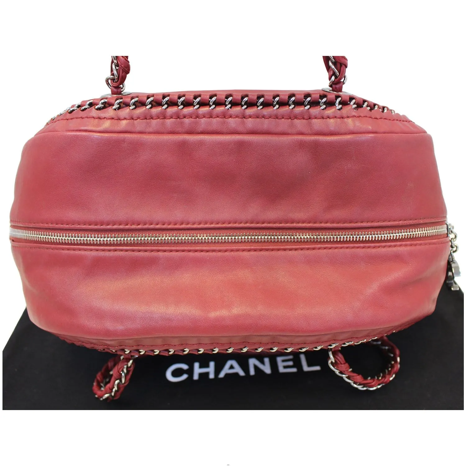 CHANEL Smooth Calfskin Petit Luxe Ligne Bowler Satchel Bag Red