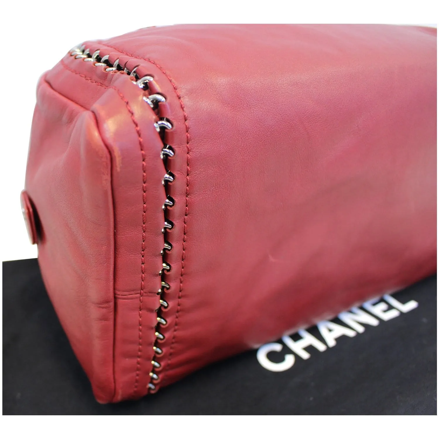 CHANEL Smooth Calfskin Petit Luxe Ligne Bowler Satchel Bag Red
