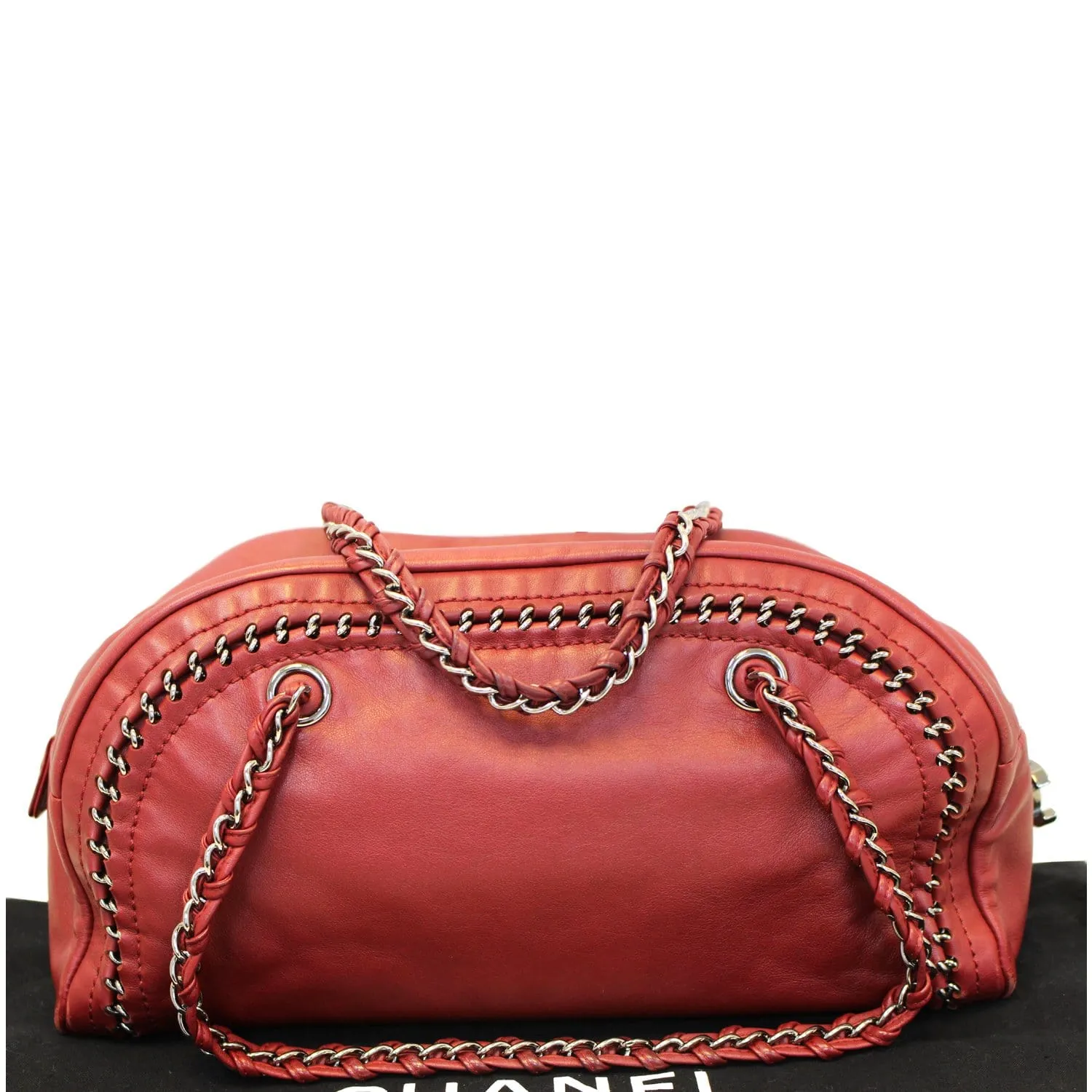 CHANEL Smooth Calfskin Petit Luxe Ligne Bowler Satchel Bag Red