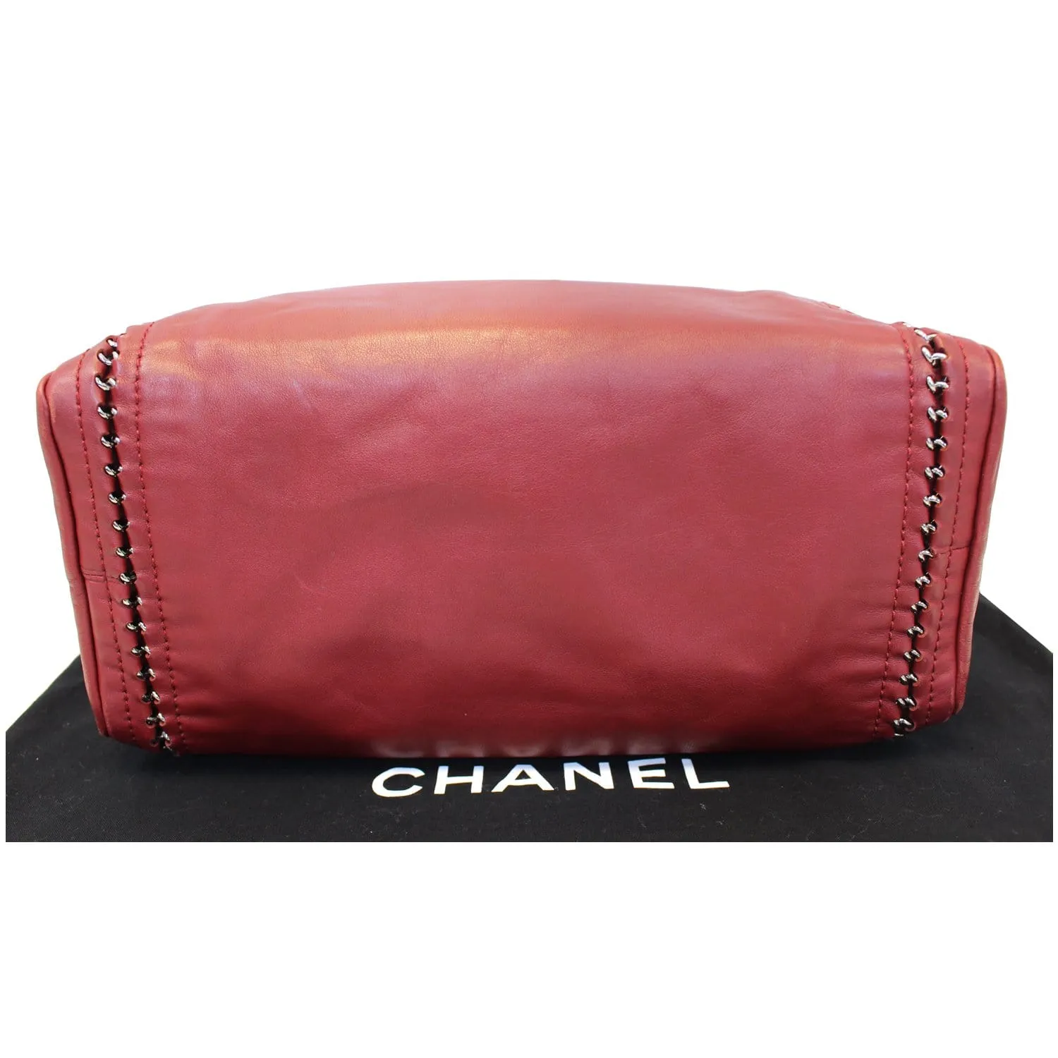 CHANEL Smooth Calfskin Petit Luxe Ligne Bowler Satchel Bag Red