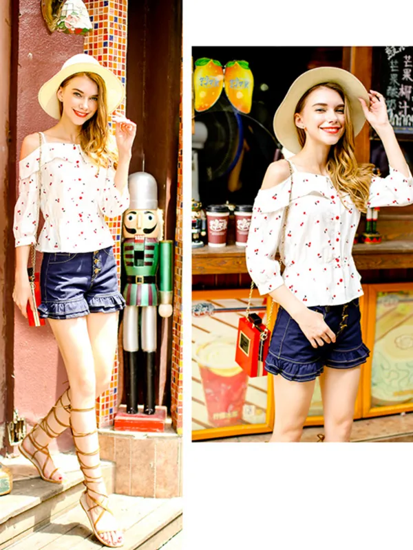 cherry cutie off-the-shoulder top