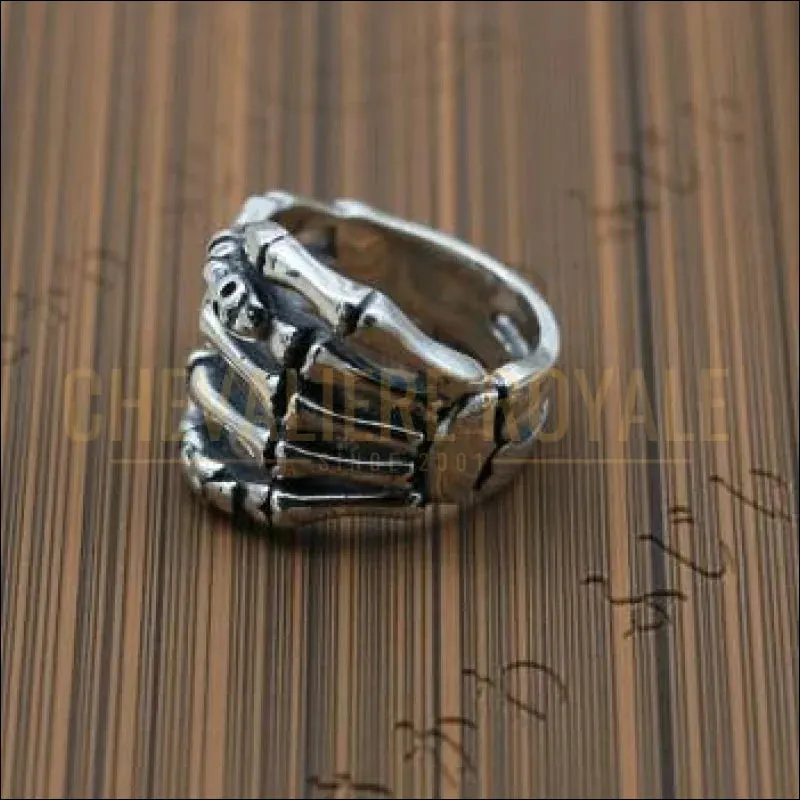 Chevalière argent homme et femme main squelette rétro vintage