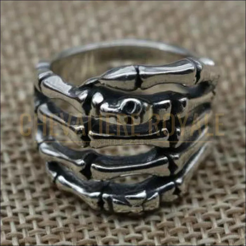 Chevalière argent homme et femme main squelette rétro vintage