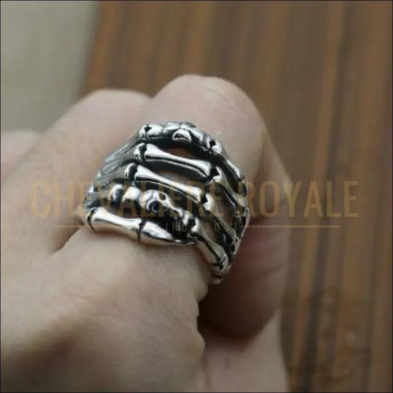Chevalière argent homme et femme main squelette rétro vintage