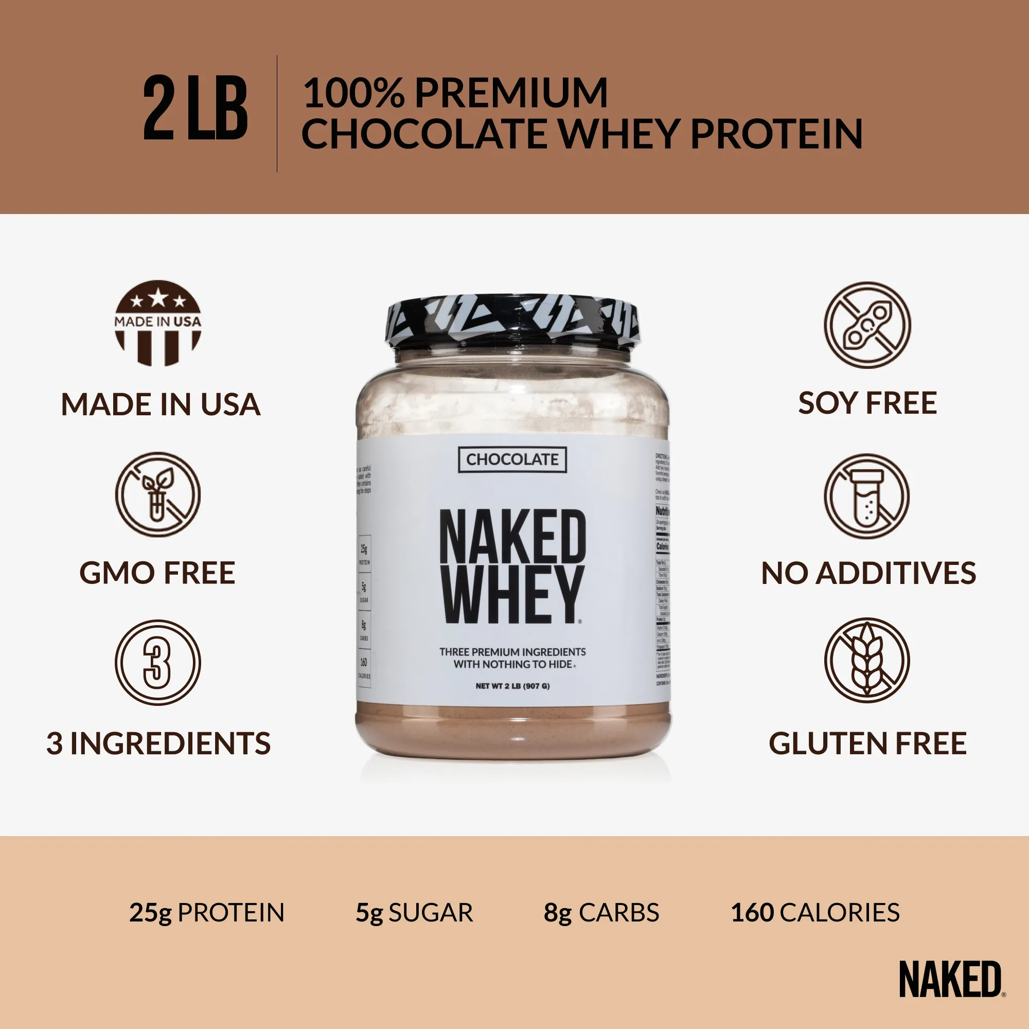 Chocolate Whey Protein Powder 2LB | Naked Whey - 2LB