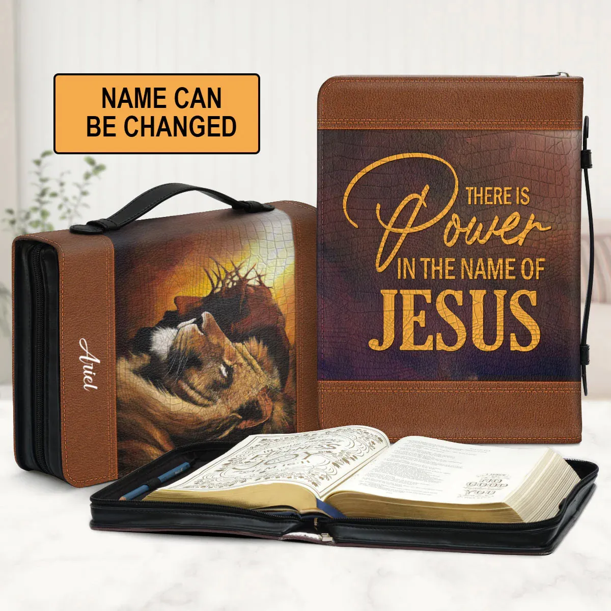 Christianart Bible Cover - There Is Power In The Name Of Jesus - Personalized Gifts for Pastor - Personalized Bible Cover For Men - CABBBCV21060324.