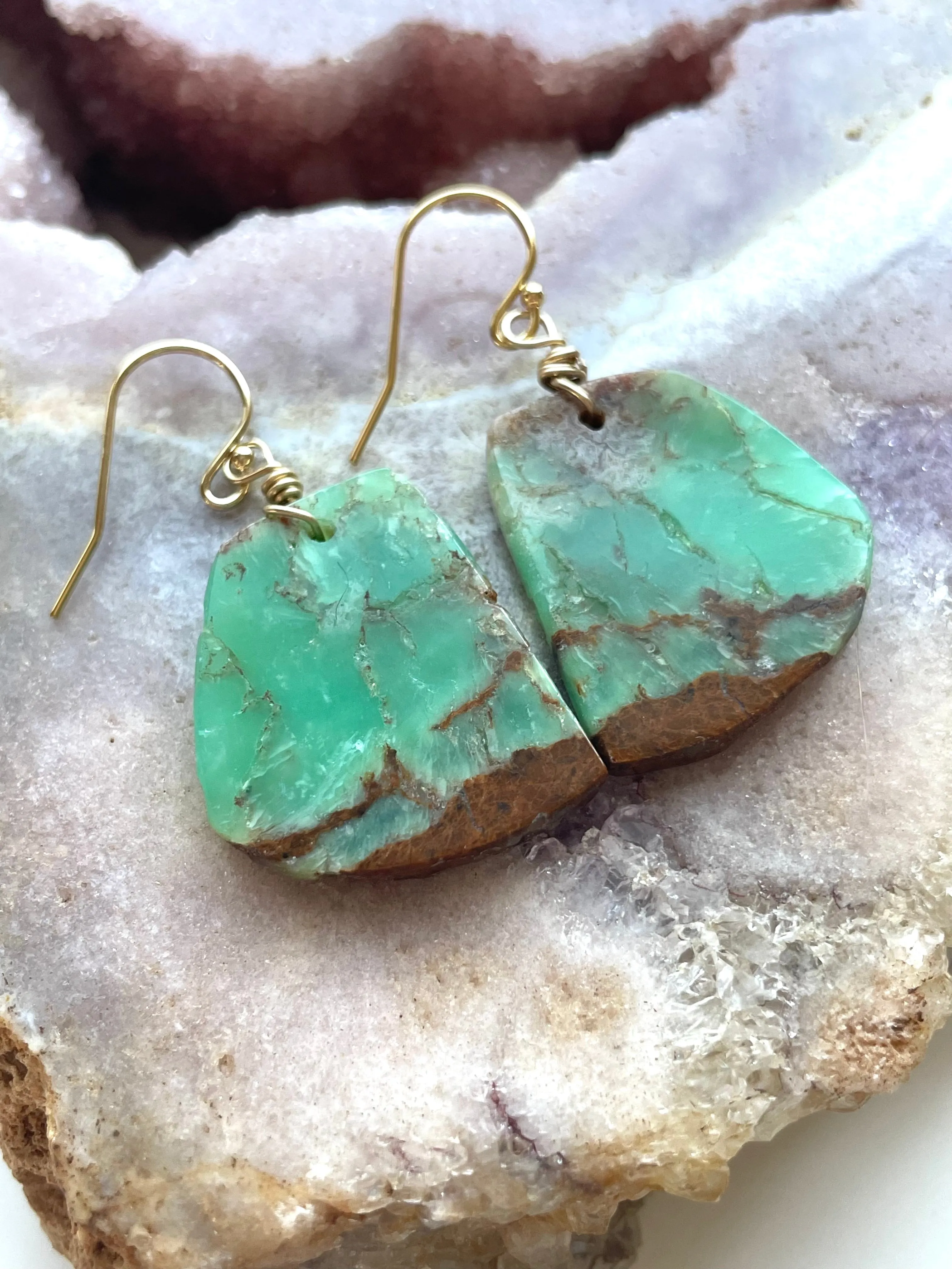 Chrysoprase Statement Earrings Gold Fill