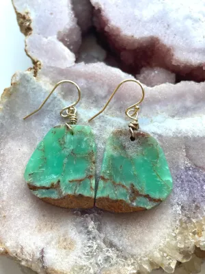 Chrysoprase Statement Earrings Gold Fill