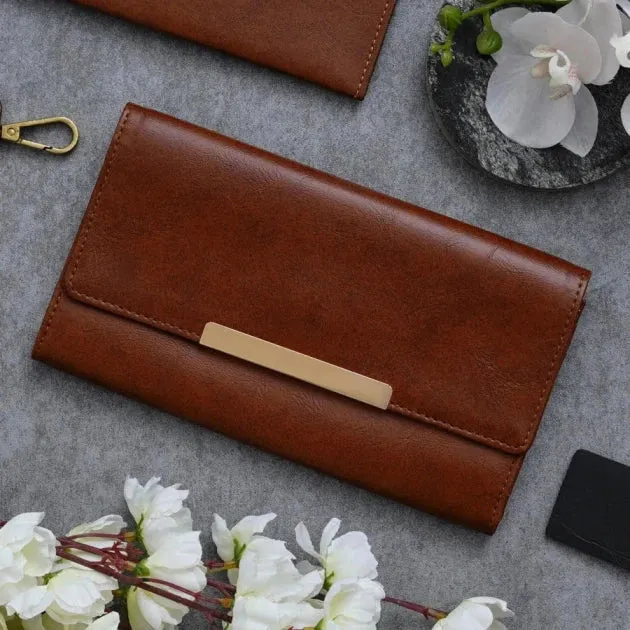 Classy Leather Customized 3 Fold Stylish Lady Wallet - Brown