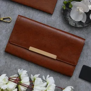 Classy Leather Customized 3 Fold Stylish Lady Wallet - Brown