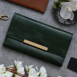 Classy Leather Customized 3 Fold Stylish Lady Wallet - Olive Green