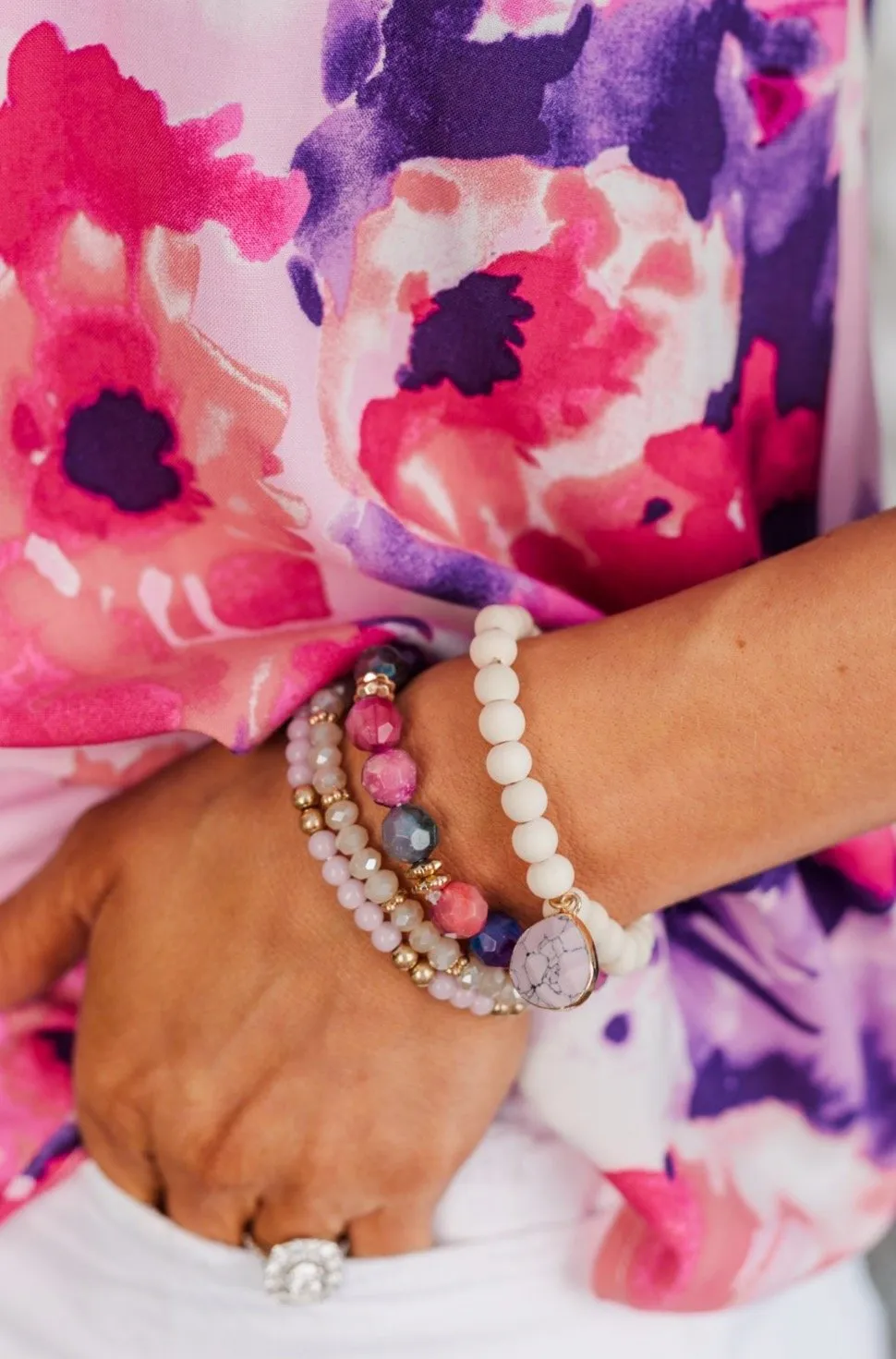Colorful Clouds Stackable Bracelet Set- Purple, Pink & Cream