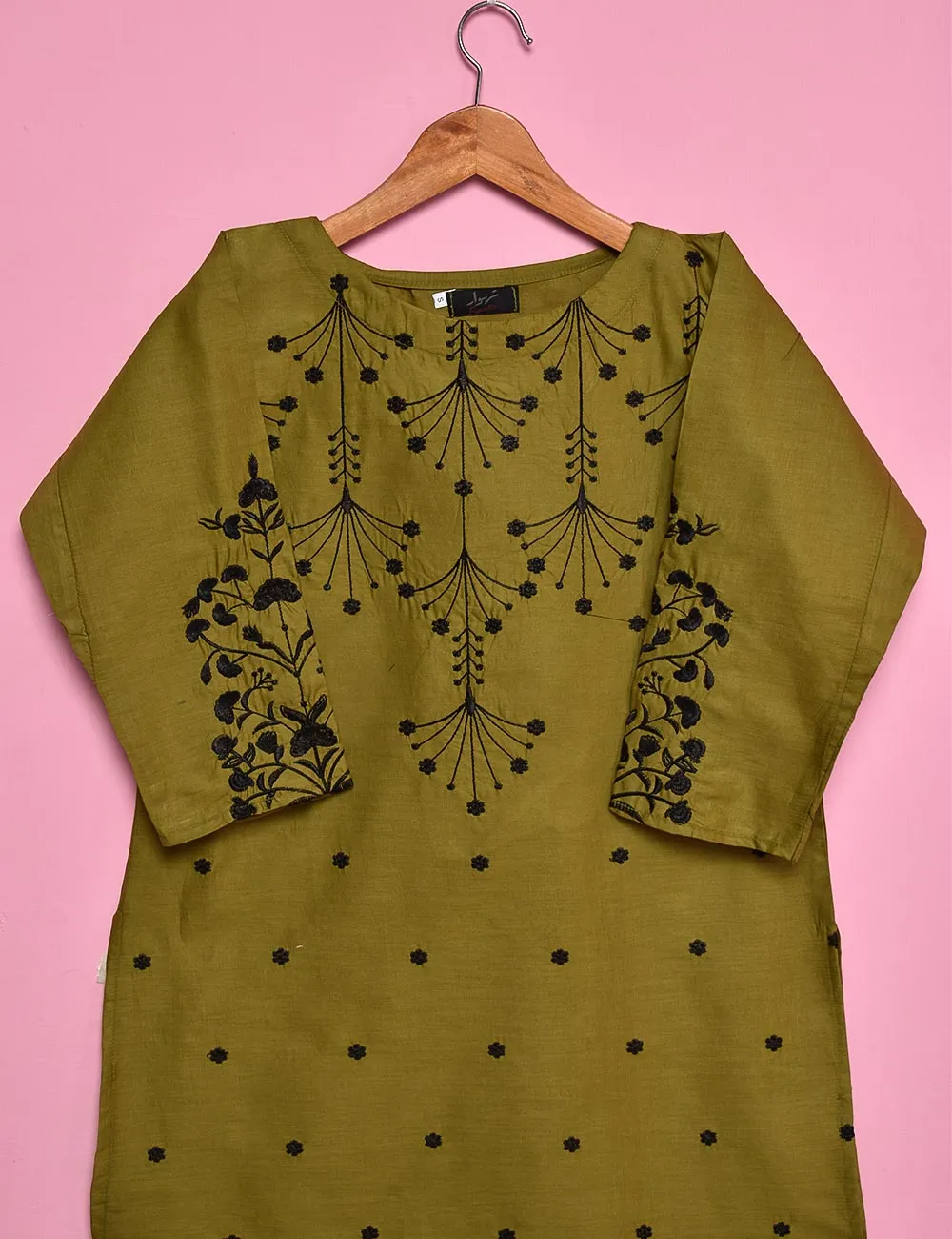 Cotton Embroidered Stitched Kurti - Luminous Galaxy (TS-017D-Moss)