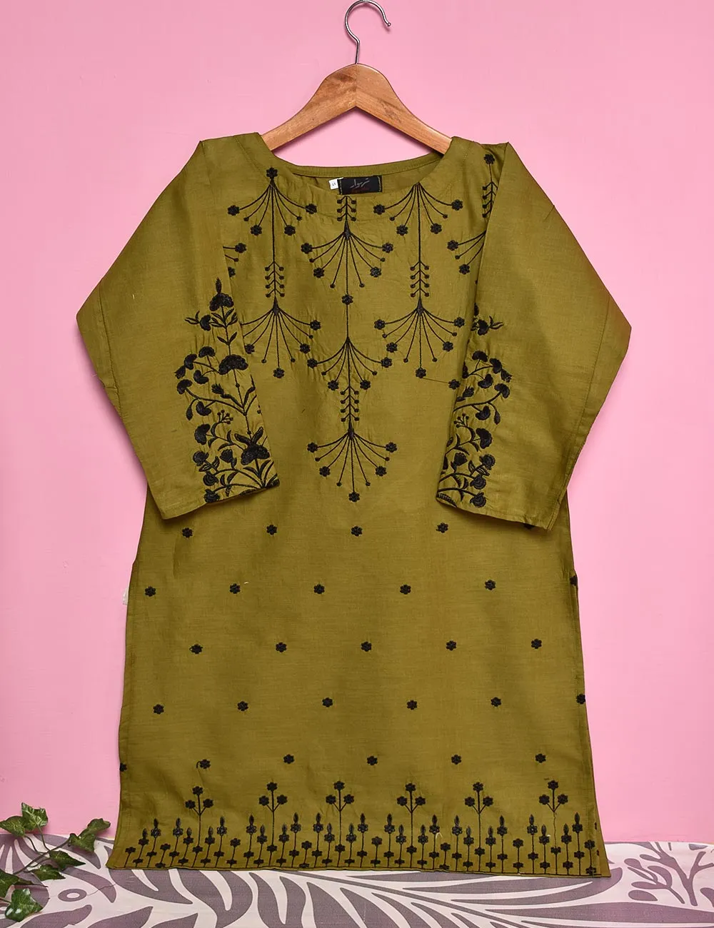 Cotton Embroidered Stitched Kurti - Luminous Galaxy (TS-017D-Moss)