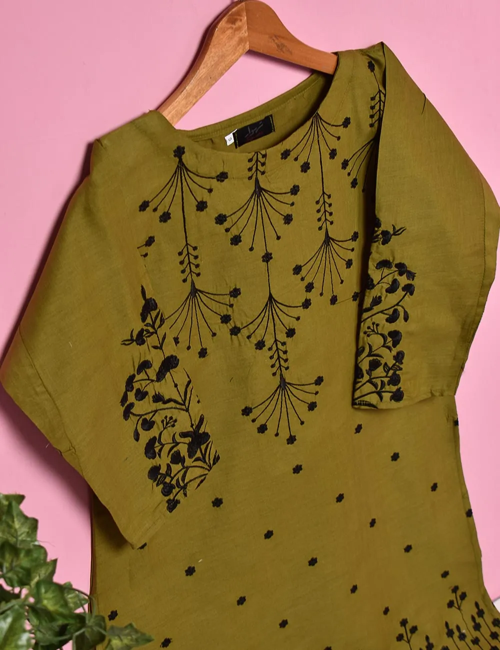 Cotton Embroidered Stitched Kurti - Luminous Galaxy (TS-017D-Moss)