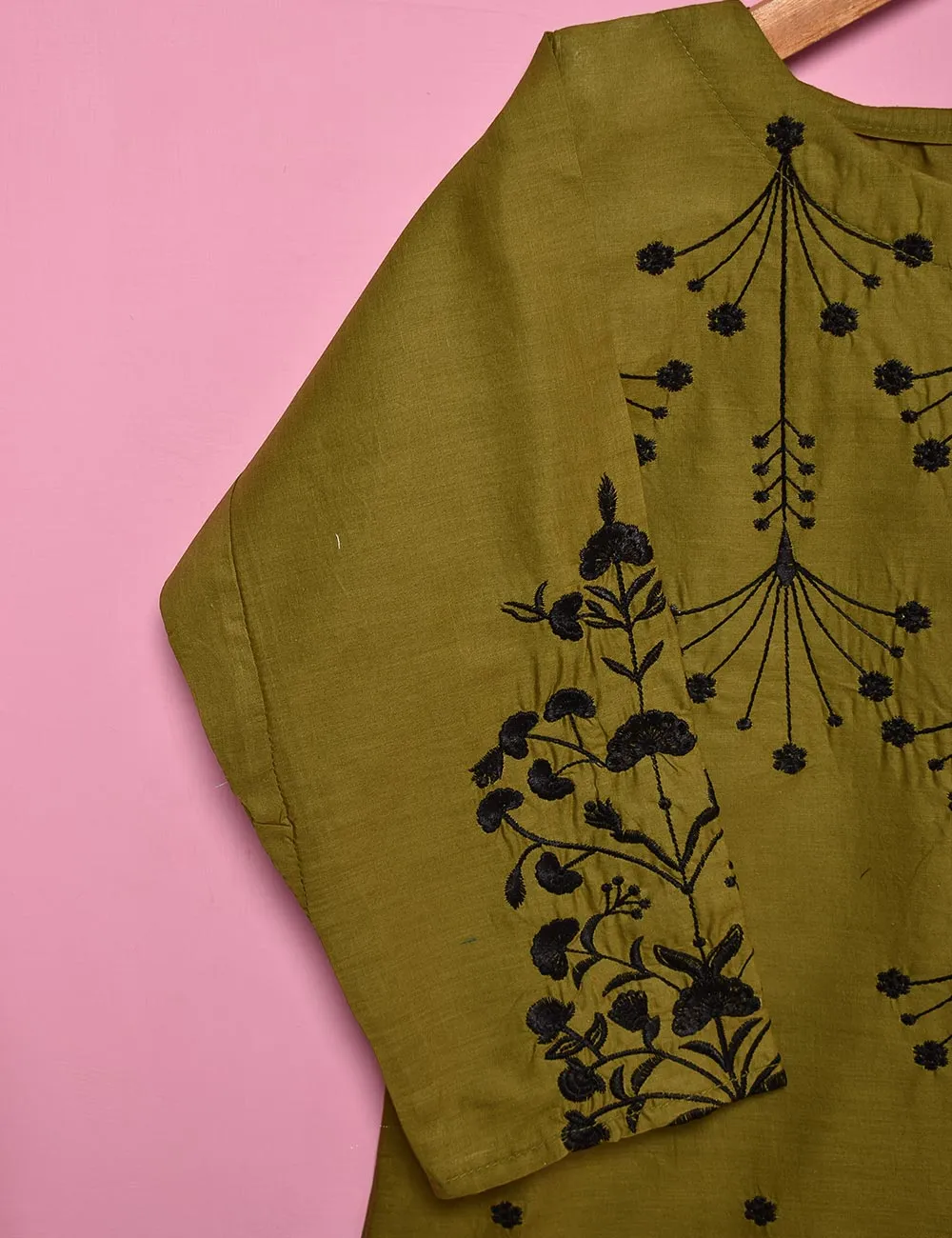 Cotton Embroidered Stitched Kurti - Luminous Galaxy (TS-017D-Moss)