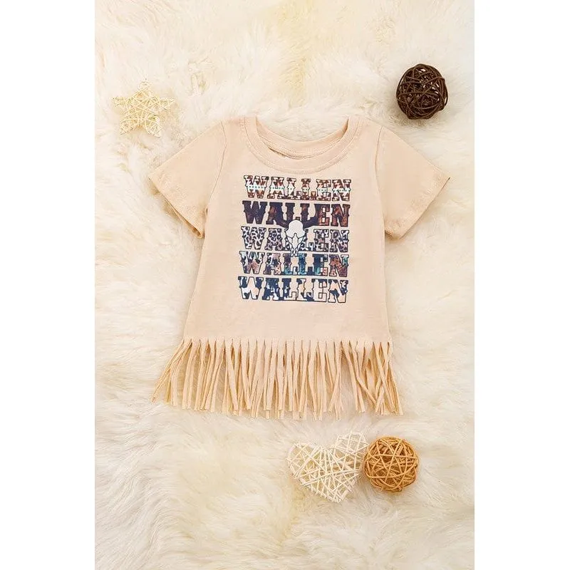 Cream Graphic Tee With Fringe.