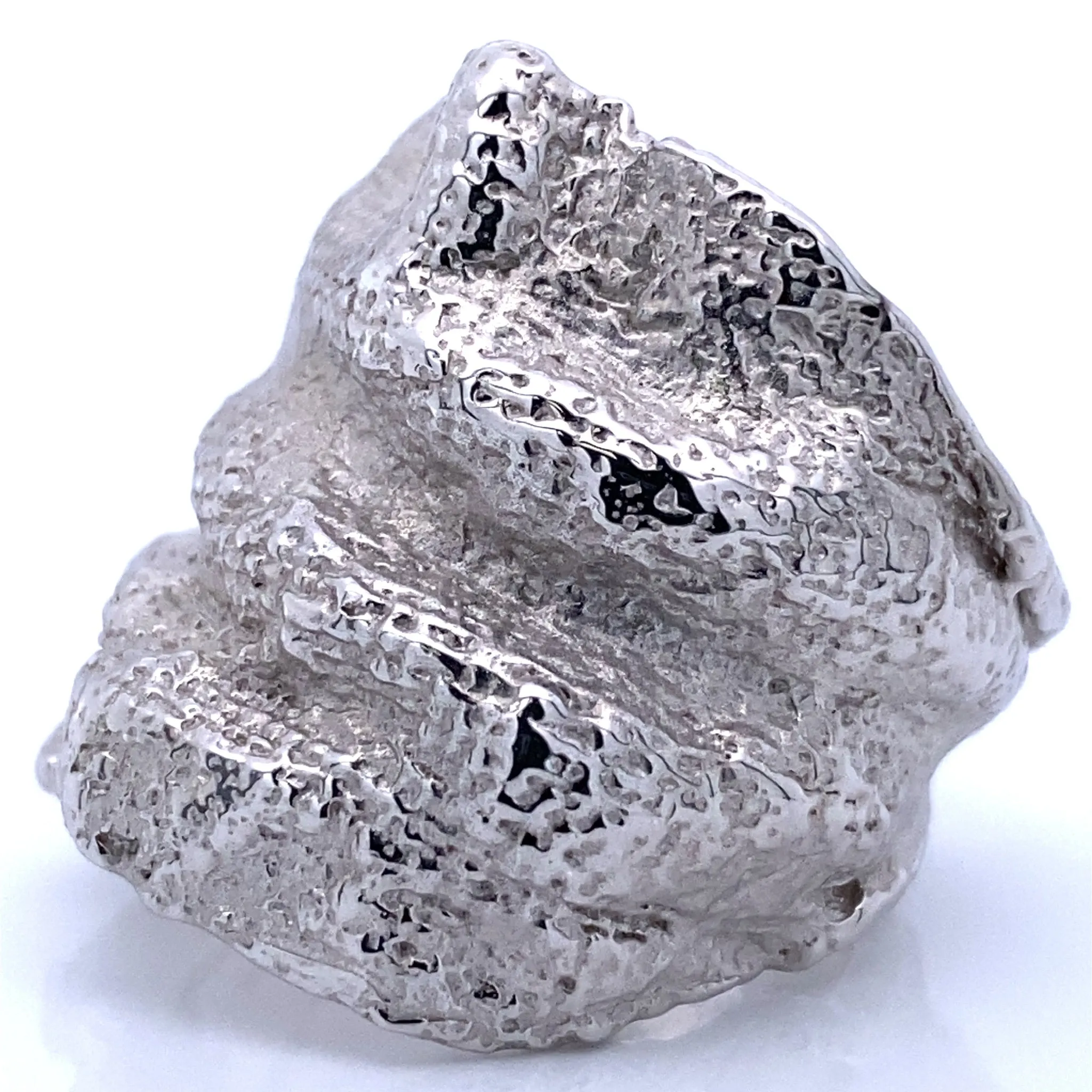 Crumpled Linen Texture Wide Sterling Silver Band