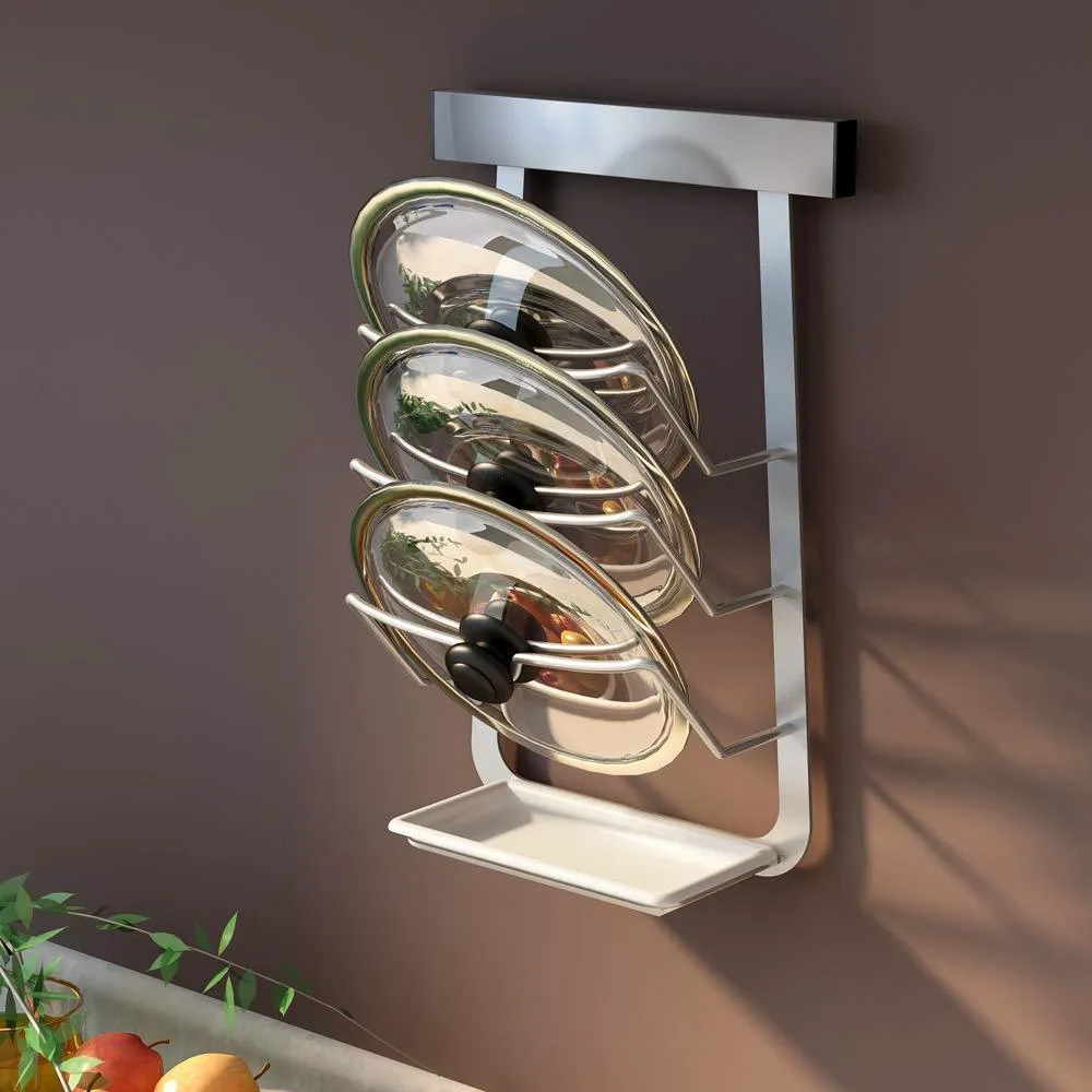 Ctystallove Wall Hanging Pot & Pan Lid Rack Metal Storage Holder Shelf for Kitchen Cooking Utensils Organizer with Draining Board