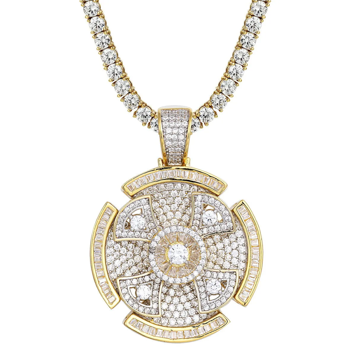 Designer Hip Hop Solitaire Cut  Spinner Pendant Chain