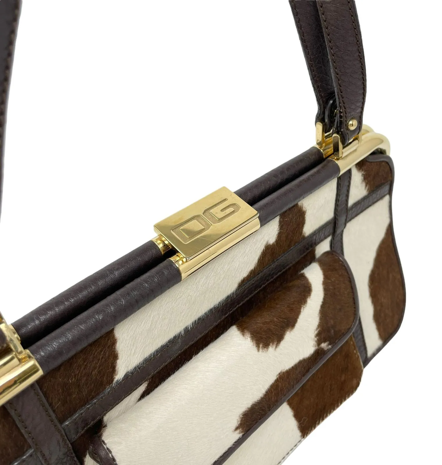 Dolce & Gabbana Brown Cow Print Top Handle Bag