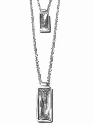 DOUBLE LONG CHAIN LINK NECKLACE WITH CRYSTAL PENDANTS