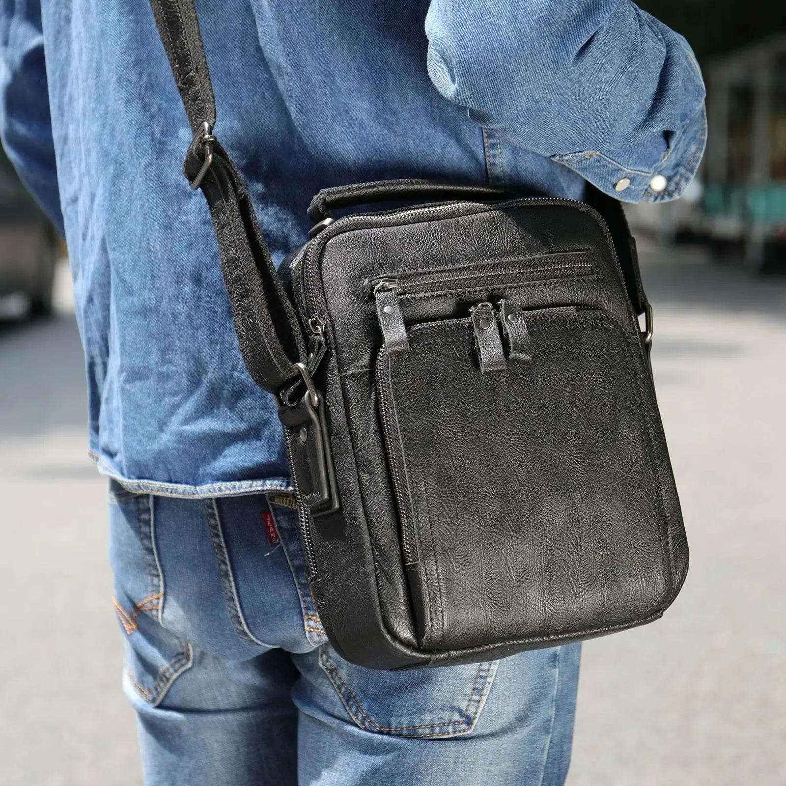 Durable Leather Messenger Crossbody Bag for Men