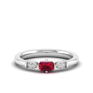 East-West Ruby and Filligree Diamond Ring
