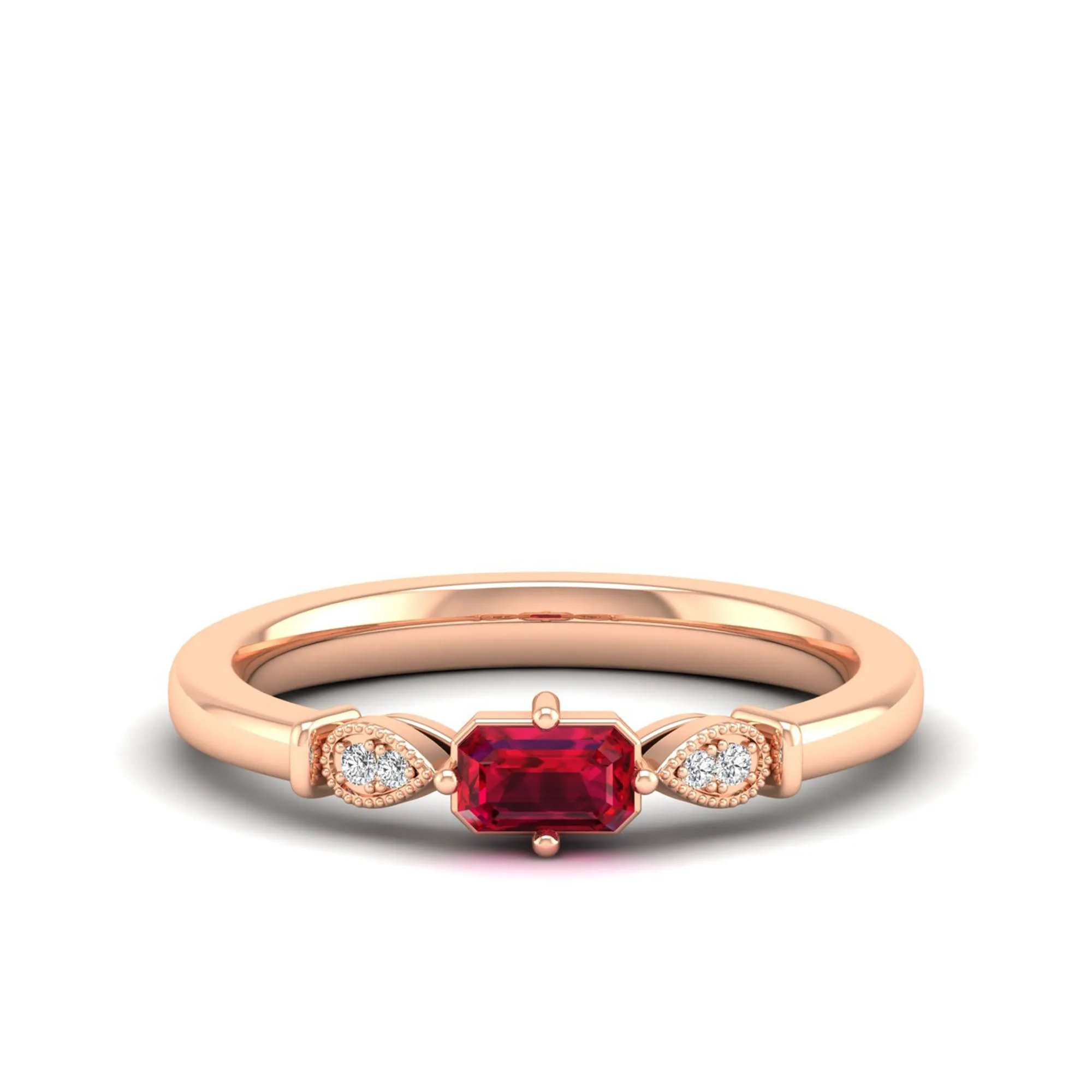 East-West Ruby and Filligree Diamond Ring