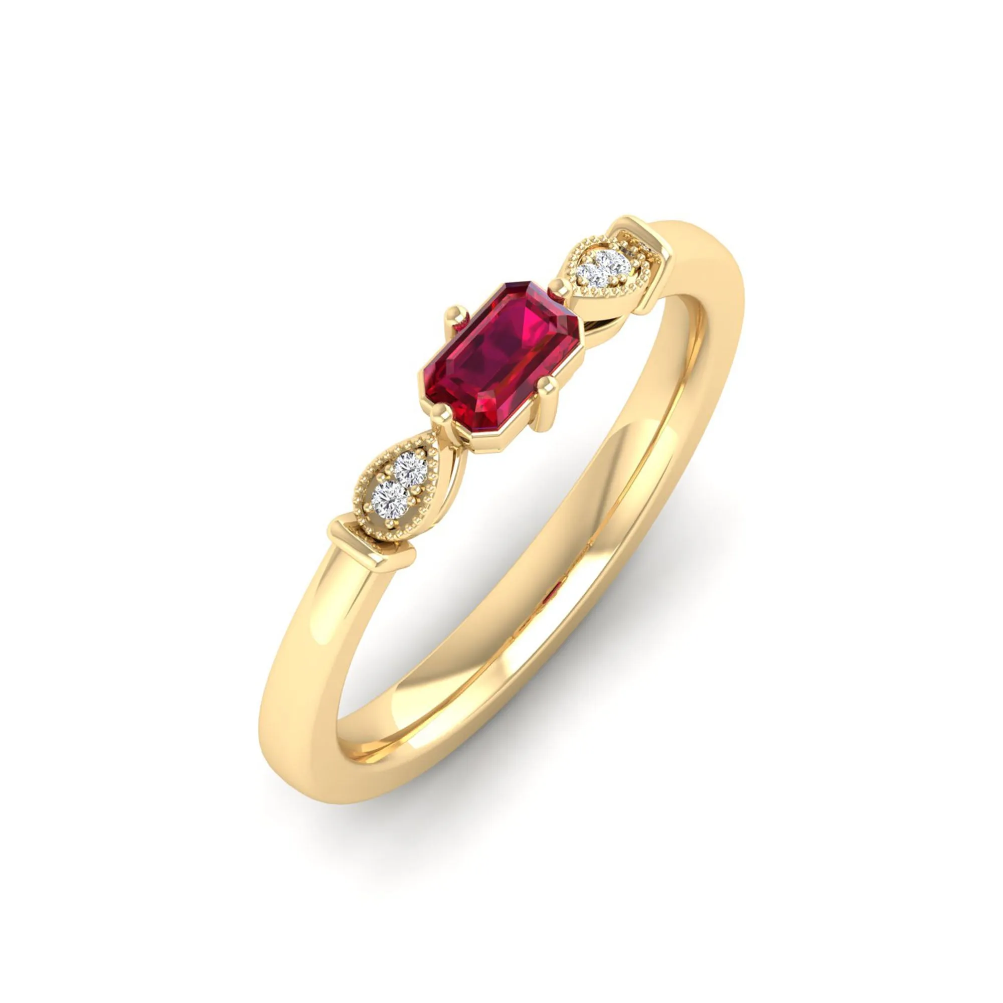 East-West Ruby and Filligree Diamond Ring