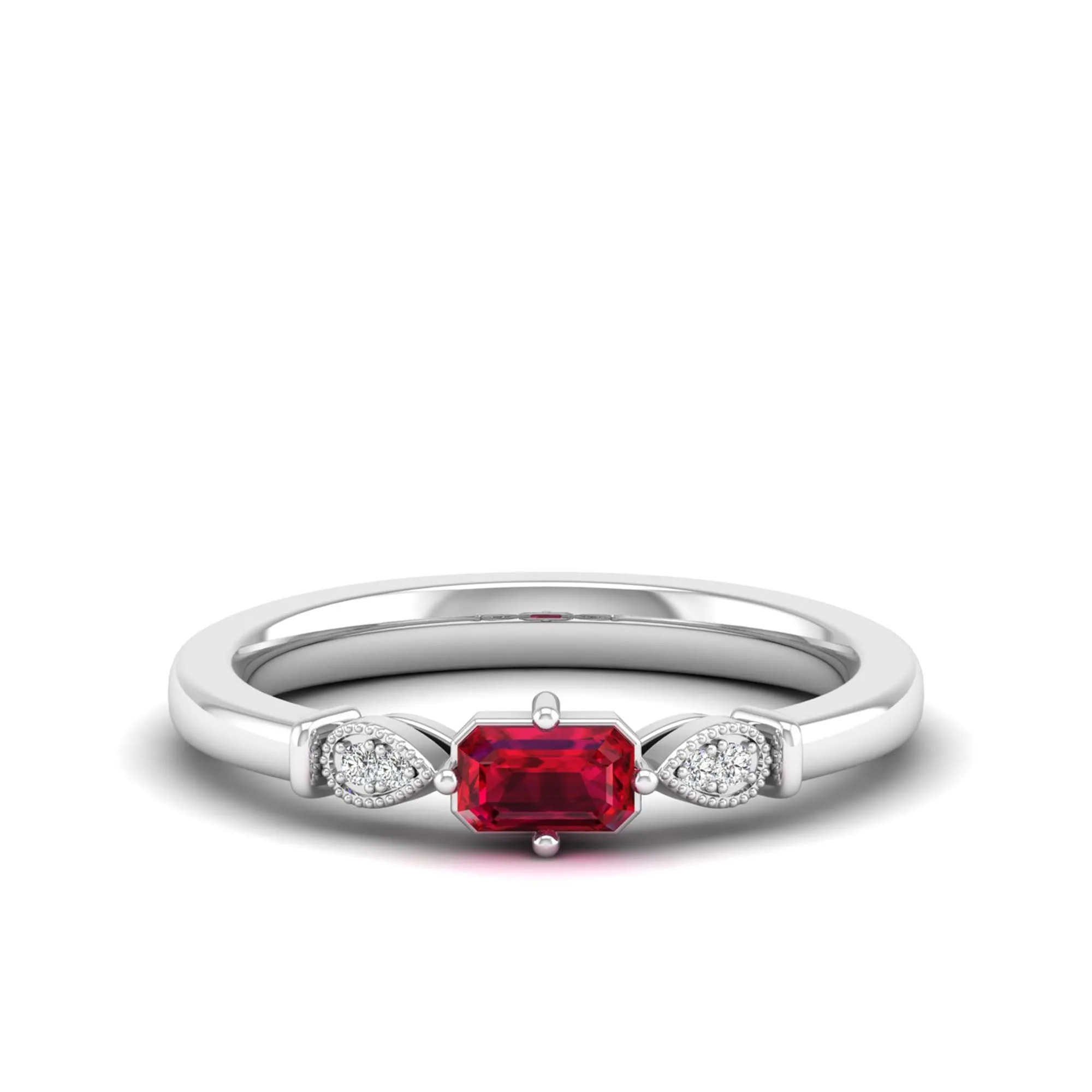 East-West Ruby and Filligree Diamond Ring