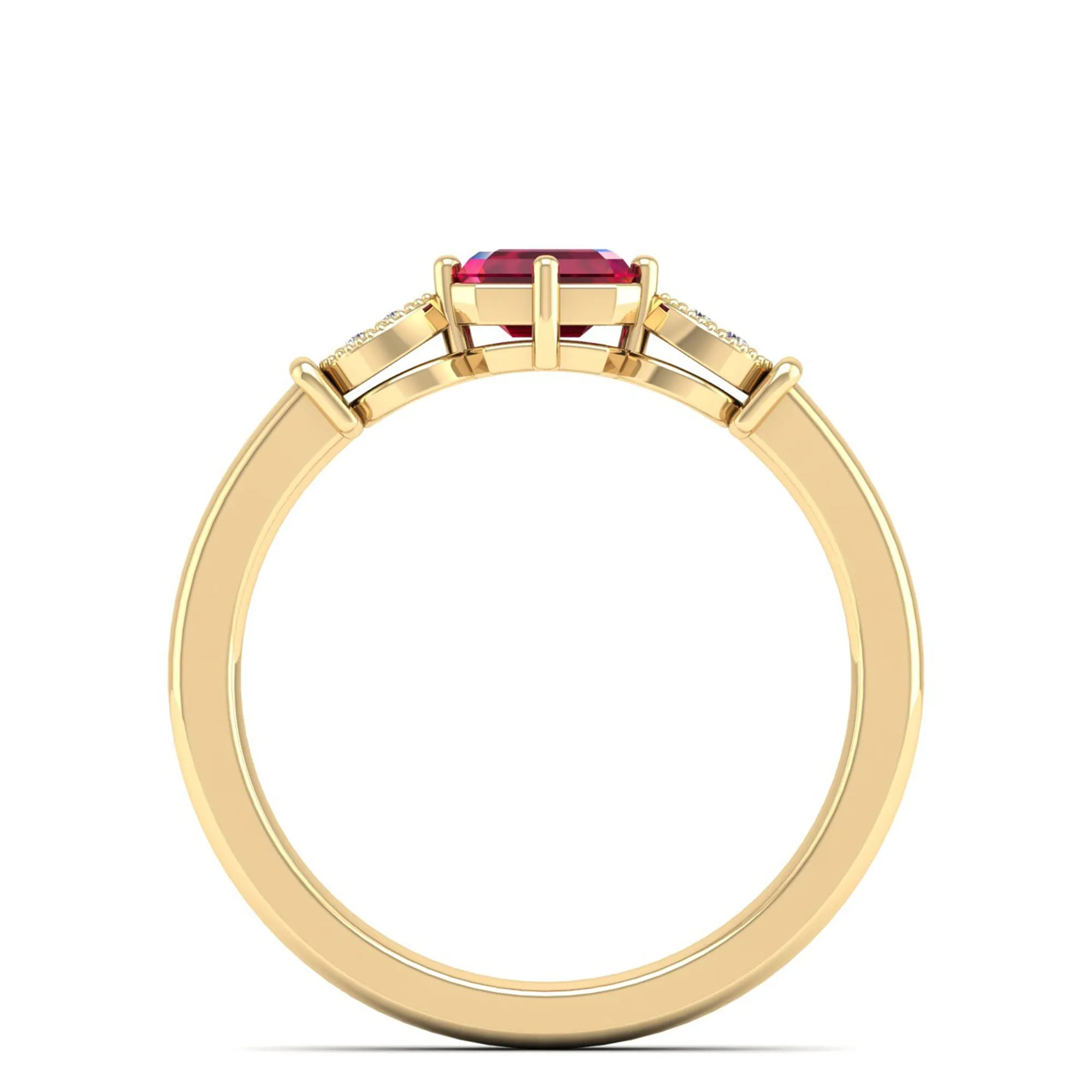 East-West Ruby and Filligree Diamond Ring