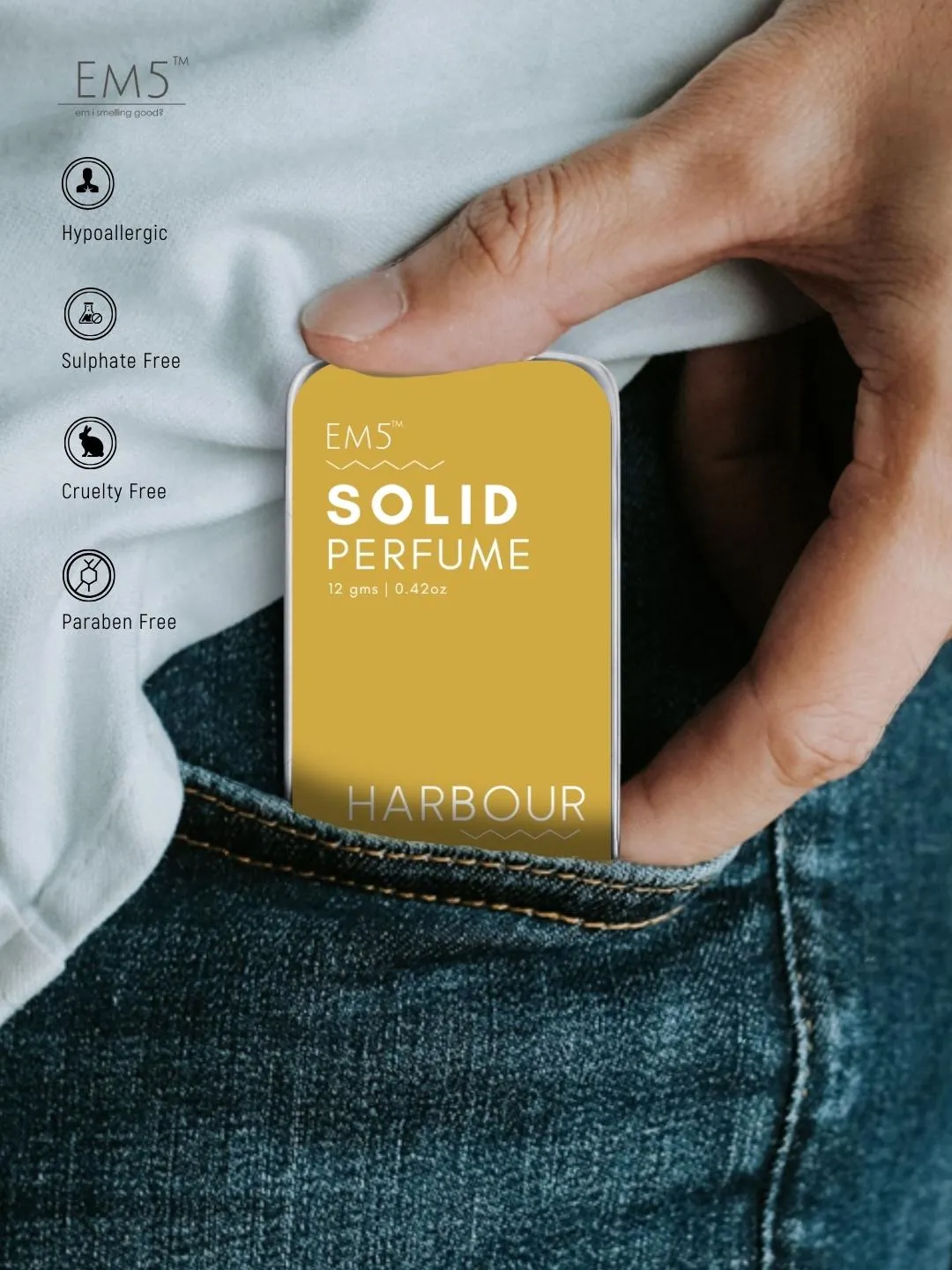 EM5™ Harbour | Solid Perfume for Men | Alcohol Free Strong lasting fragrance | Fruity Fresh Tropical | Goodness of Beeswax   Shea Butter
