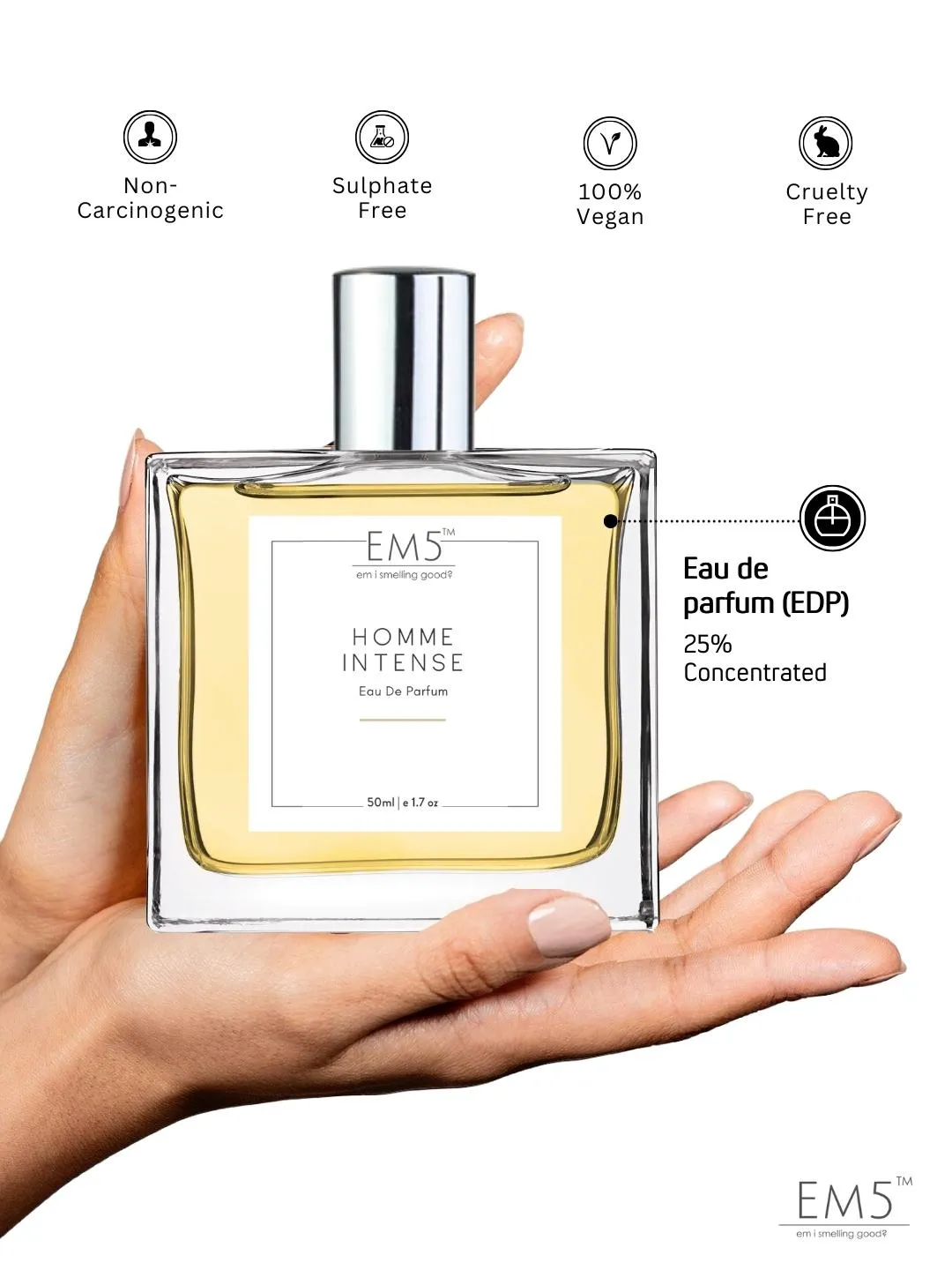 EM5™ Homme Intense Perfume EDP Spray for Men | Iris Woody Powdery Fragrance | Luxury Gift for Him | Variants Available: 50 ml Spray / 15 ml Spray