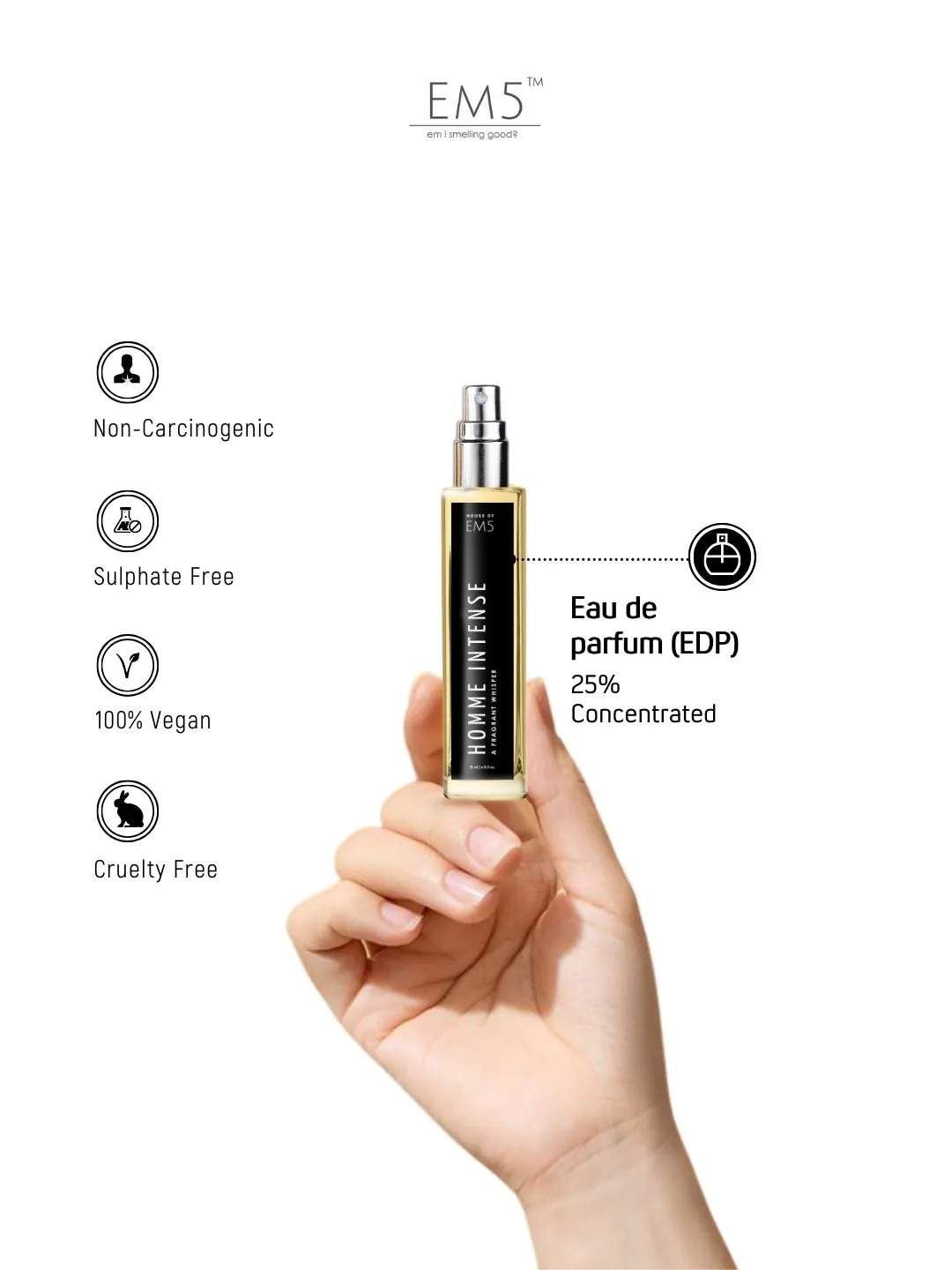 EM5™ Homme Intense Perfume EDP Spray for Men | Iris Woody Powdery Fragrance | Luxury Gift for Him | Variants Available: 50 ml Spray / 15 ml Spray