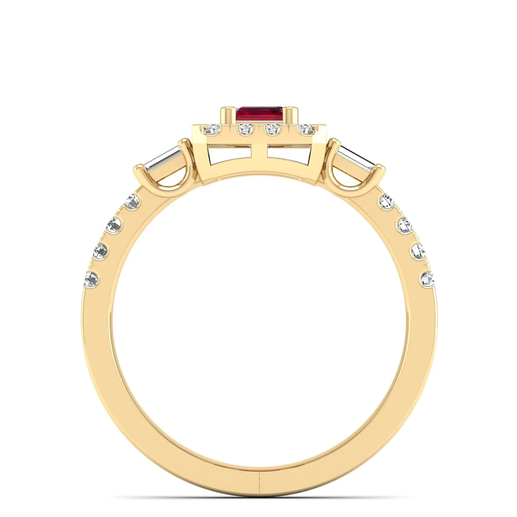 Emerald Cut Ruby with Round and Baguette Diamond Ring