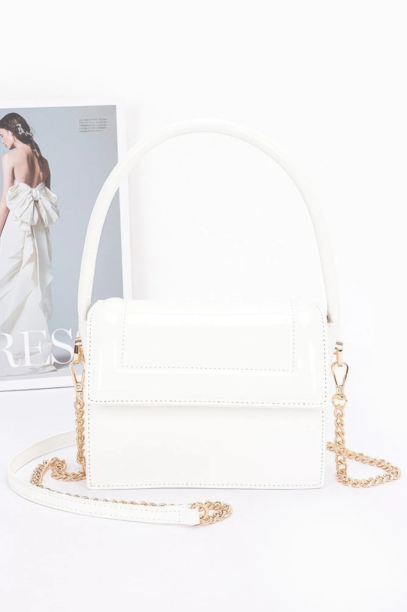 Enamel Top Handle Flap Bag