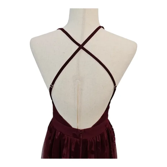EUC Luxxel Maxi Formal Velvet Gown Feminine Romantic Fairy Wine  Small